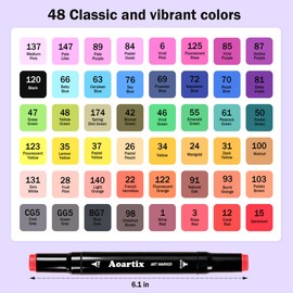 Aoartix Alcohol Markers, 48 Colors Art Drawing Permanent Marker Set for Kids Adult Coloring Painting Supplies, Dual Tips Fine & Chisel Coloring Marker for Artist Illustration Sketch Books