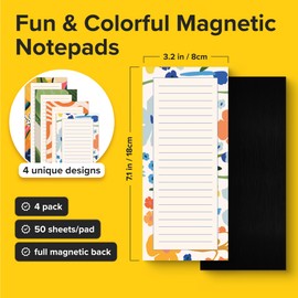 X-bet MAGNET Magnetic Notepads for Refrigerator 4 pack 50 sheets, 70g double gummed paper with color printing, magnetic grocery list pad for fridge