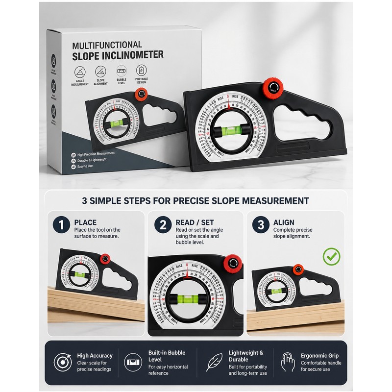 Slope Inclinometer for Engineering Measurement – Portable Angle Gauge with