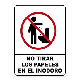 Genérico Monsterprint Señalamiento Letrero No Tirar Papeles en el Inodoro, 20x25 cm. Impresión HD directa en estireno con tintas UV. Incluye cinta doble cara industrial, listo para instalar.