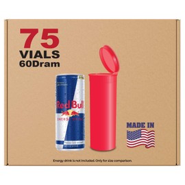 W Gallery 75 Strawberry Vials - 60 DRAM Pop Top Bottle - Airtight Smell Proof Containers - Medical Grade Plastic Prescription Bottles for Pills Herbs Flowers Supplements, Bulk Pack, Not Glass Jars