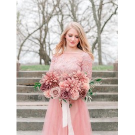 FACINOC Dusty Roses Artificial Flowers Pink Fake Flower Bulk for DIY Wedding Bouquet Bridal Baby Shower Centerpiece Table Decorations Silk Faux Floral Arrangements for Party Home Decor Indoor