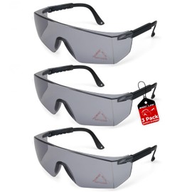 BISON LIFE Anti Fog Safety Glasses with Adjustable Temple & Side Protection, Wraparound Anti-Scratch Lens, Gray Lens & Black Temple, Mowing, Gardening, Outdoor Sports & More (Pack of 3)
