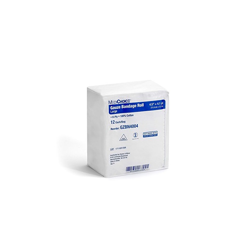 MediChoice Gauze Roll Bandage, 6-Ply, Non-Sterile, Hypoallergenic, 4.5 Inch x