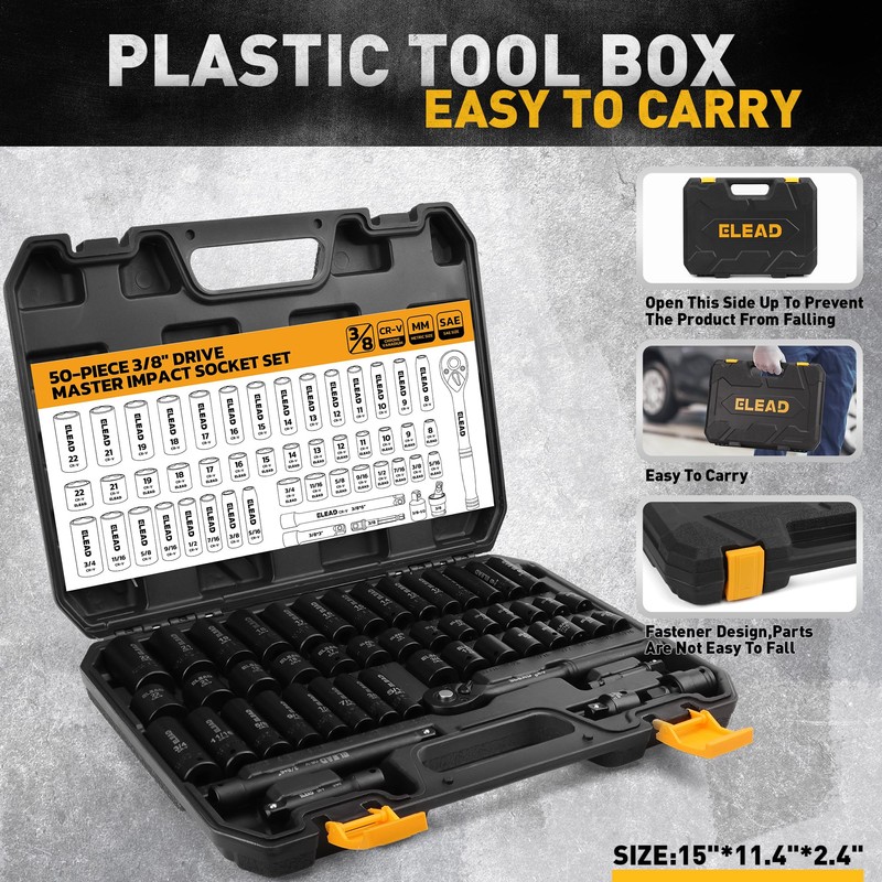 3/8'' Drive Impact Socket Set - 50-Piece Shallow & Deep