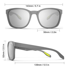 Sunglasses for Men Women Polarized Sports Sunglasses Lightweight Durable Flexible TR90 Frame 100% UV Protection Sunglasses Fishing Driving Running Matte Grey and Light Silver, Matte grey and light