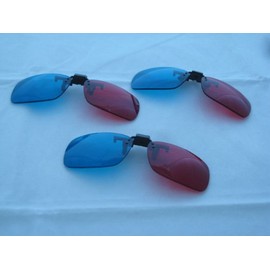 3 Pairs Clip on 3d Glasses for 3d Movies, Dvd's and Gaming; Red/cyan Lenses