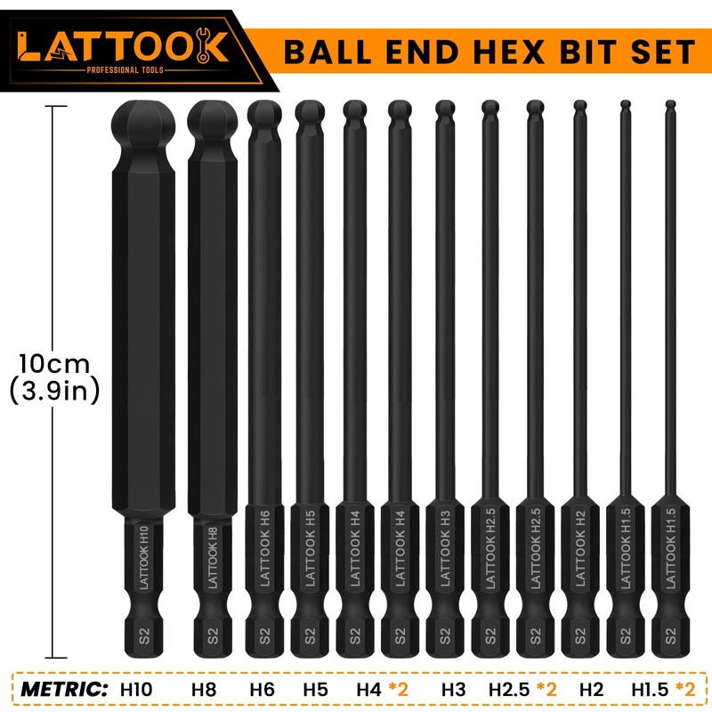Ball End Hex Head Allen Wrench Drill Bit Set, LATTOOK