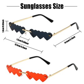 JGCJGG 2 Pairs of Heart Glasses, Retro Heart-Shaped Sunglasses, Hippie Sunglasses, Heart Glasses, Red, for Men and Women, 70s Cosplay Hippie Accessories (Red and Black)