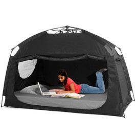Indoor Instant Privacy Bed Tent for Sleeping,Quick Set-up Bed Canopies,Portable Bed Drapes with Large Space and 3 Doors (Black, Twin)