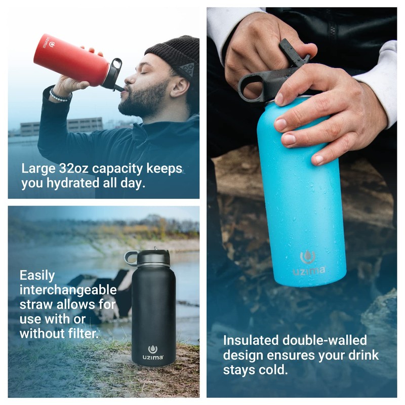 Uzima - Z-Source Filtered Water Bottle for Hiking, Backpacking, Camping,