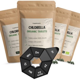 Cupplement - 4 Beutel Chlorella 300 Tabletten - Gratis Pillenbox - Bio - Kein Pulver oder Flocken - Nahrungsergänzung - Superfood - Spirulina