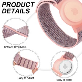 Meliya Nylon AirTag Bracelet for Kids, Airtag Wristband for AirTag Holder Case, 22cm Adjustable Anti Lost Wristband for Toddler Baby, Boys, and Girls, Elders (Pink Sand+Rainbow)