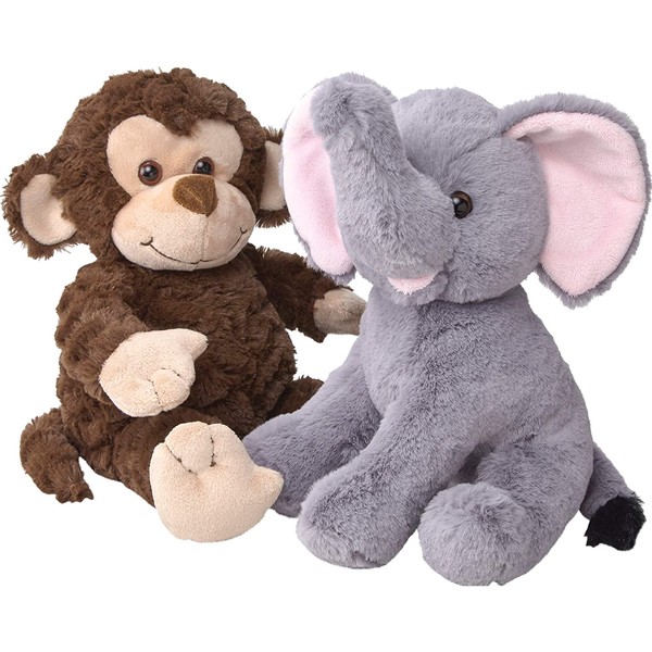 Dragon Drew Elephant and Monkey Stuffed Animals - 2 Soft Plush Animal Toys for Baby, Toddler and Kids - Cute and Cuddly Friends for Boy or Girl - Great Gift for Easter, Christmas, Birthday