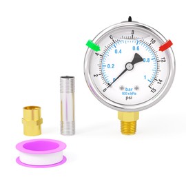 BOGERDACK 0-15PSI Heater Heavy Liquid Filled Pressure Gauge Kit, 2.5" Stainless Steel Dial Size, 1/4" NPT Lower Mount, for Low Pressure Portable Oil Fired Heaters (with Range Mark Pointer)