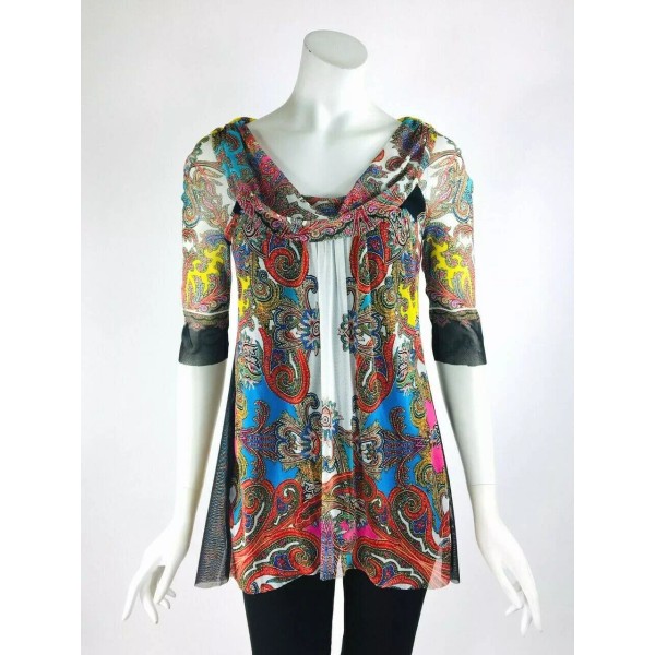 Elana Kattan NEW Paisley Print Mesh Top Tunic To Wear