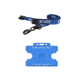 ID Badge Card Pass Name Holder Double Sided for Two Credit Card Sized Cards and 15mm Staff Neck Strap Lanyard with Safety Breakaway and Plastic Clip for Work, School, Office Accessories, Nurses -Blue