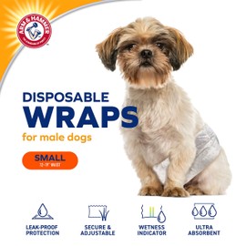 Arm & Hammer For Pets Male Dog Wraps, Size Small Ultra-Absorbent, Adjustable Male Dog Diapers with Leak-Proof Protection and Wetness Indicator | Baking Soda for Odor Control (Pack 1,12 Count Total)