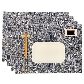 CosyAurora Placemats 30 x 40 cm Navy Blue Ocean Waves for Dining Table, Set of 4 (C)