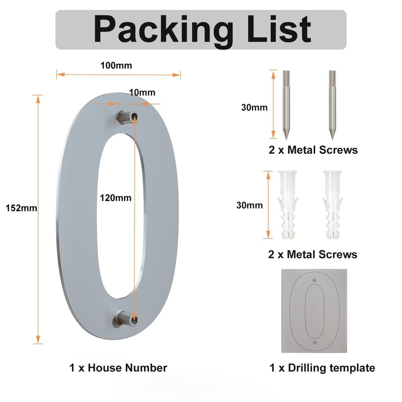 Brushed Modern House Number -6 Inch 152mm Height, Made of