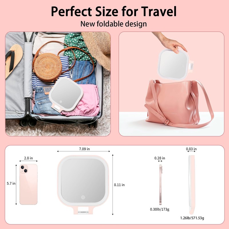 DESCHEN Rechargeable Travel Makeup Vanity Mirror with Lights and Magnification,