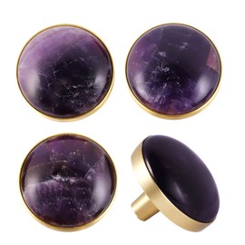 SUNYIK 4 Pcs Polished Round Crystal Stone Drawer Knobs with Screws, Pulls Handle for Dresser Cabinet Cupboard Home Office Door Decor, 37mm, Amethyst