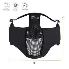 OneTigris 6" Foldable Half Face Airsoft Mesh Mask with Ear Protection, Military Tactical Lower Face Protective Mask (Black)