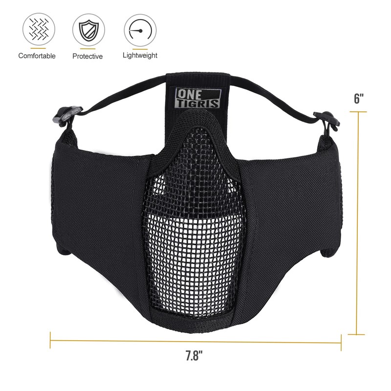 OneTigris 6" Foldable Half Face Airsoft Mesh Mask with Ear