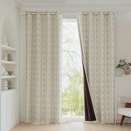 ugoutry 100% Boho Blackout Curtains 96 Inches Long for Bedroom, Green on Beige Patterned Bohemian Curtains for Living Room, Geometric Striped Thermal Insulated Window Drapes Gromment Top 2 Panels