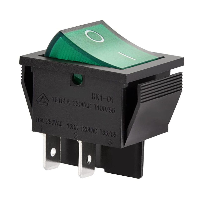 Heschen Rocker Switch ON-OFF DPST 4 Terminals Green Light 16A