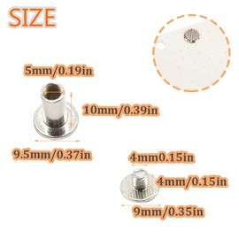 Hocansen 50 Set Chicago Screws M5x10mm Leather Screw Nail Rivet Chicago Bolts Button Metal Binding Screws Posts Round Flat Head Stud Screw for Leather Craft and Bookbinding (M5*10mm/ZBD)