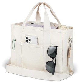 Fibrdoo Canvas Tote Bag for Women, Everything Tote Bag with Zipper Tote Bag Handbag Crossbody Bag with Compartments for Work (Beige)