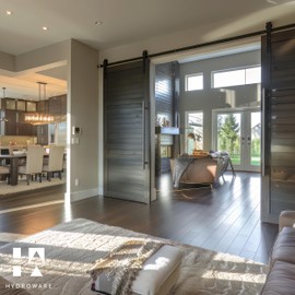 HYDROWARE Modern Contemporary Long Stainless Steel Push Pull Door Handle for Home Entrance Glass Shower Wooden Barn & Office Store Shop Doors - Elite Model - Round (Brushed Silver, 48 Inch)