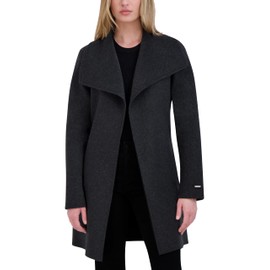 Tahari Women's Peacoat Wool Blend Lapel Collar Trench Coat, True Charcoal, X-Small