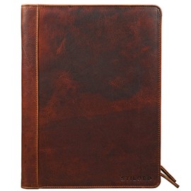 STILORD 'Julius' Vintage Conference Folder A4 Leather Brown Portfolio Document Folder Sophisticated Vintage Design fit for 12 inch Tablets Genuine Leather, Colour:Kara - Cognac