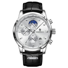 LIGE Men's Watches Chronograph Waterproof Large Face Date Luminous Fashion Casual Sport Leather Strap Analogue Quartz Wristwatch for Men, Black White, Strap.