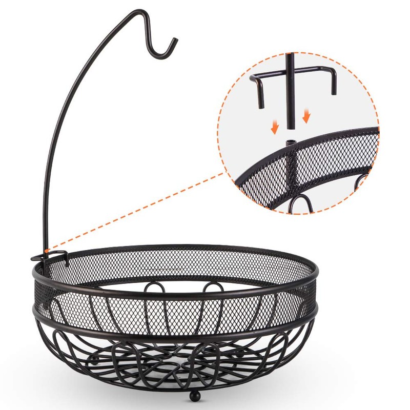 Huahong Fruit Basket with Banana Holder, Fruit Bowl, Metal Vegetable