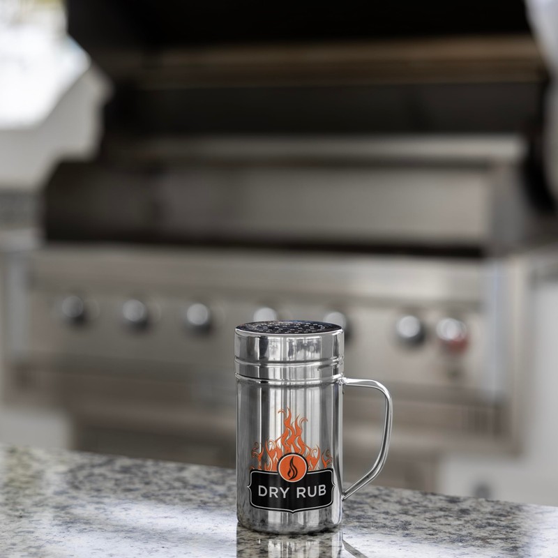 Outset Stainless Steel Dry Rub Shaker With Lid, 13oz Seasoning