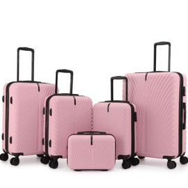 UIIMIII 5 Piece Luggage Set with Hard-Shell, Expandable, Lightweight, 360° Spinner Wheels & TSA Lock:_Strawberry Pink
