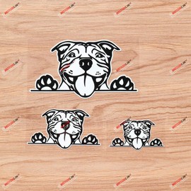 Pit Bull Terrier Dog Pitbull Peeking Vinyl Decal Sticker Black - 3 Pack Glossy, 3 Inches, 4 Inches, 6 Inches - for Car Back Window Laptop Cup
