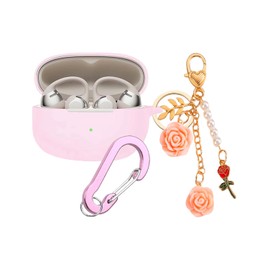 Case for SHOKZ OpenDots ONE Case Cover with Flower Keychain, Cute Soft Silicone Protective Skin Cases for OpenDots ONE E310 Open-Ear Headphones with Carabiner for Women Girl (Pink)