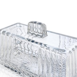 Clear Crystal Glass Butter Dish with Lid - Multifunctional Serving Dish for Butter, Cream Cheese & Small Fruits | Ideal Refrigerator & Countertop Storage Tray, Includes Free Butter Knife and Cutter