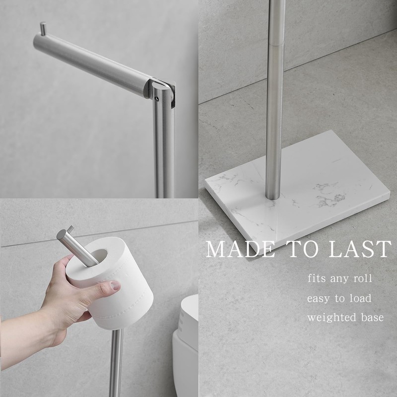 JOMANDAN 304 Stainless Steel Freestanding Toilet Paper Holder with Marble