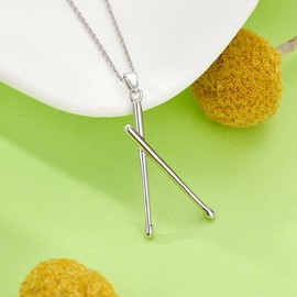 AXOMY Drumstick Necklace 925 Sterling Silver Drumsticks Pendant Necklaces Drummer Gifts Unique Jewelry for Women Men Music Lovers (Silver)