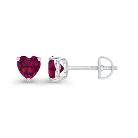 925 Sterling Silver 5mm Heart Shape Created Ruby July Birthstone Screwback Stud Earrings