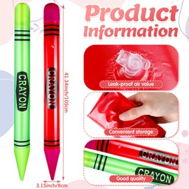 Lunmon 2 Pieces 43.31 Inch Jumbo Inflatable Crayons Neon Large Blow up Crayons Set Giant Crayon Prop Decorations for Little Ones Birthday Classroom Supplies Decor Party Favor(Red, Green)