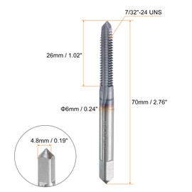 sourcing map 7/32"-24 UNS Thread Tap 6542 Cobalt High-Speed Steel TiCN Coated Plug Tap Right Hand Flat Head 3 Straight Flutes Screw Threading Hand Tap