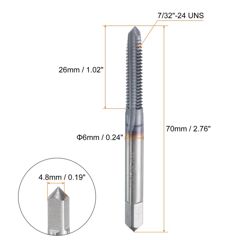 sourcing map 7/32"-24 UNS Thread Tap 6542 Cobalt High-Speed Steel