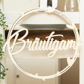 Hochzeitideal Chair Sign 'Emma' No. 3 Wedding Wooden Bride and Groom Chair Signs (Natural)