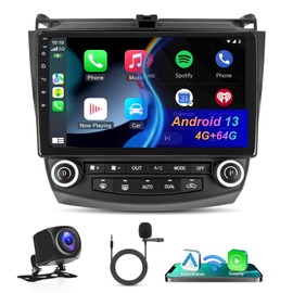 【4+64G】 10 inch Android 13 Car Stereo Radio for Honda Accord 7th 2003 2004 2005 2006 2007, Wireless CarPlay &Android Auto Radio, Support WiFi GPS Navigation BT FM+AHD Backup Camera&Mic